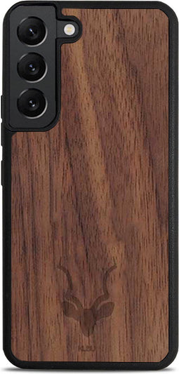 Kudu Samsung Galaxy S22 Plus hoesje case - Houten backcover - Handgemaakt en afgewerkt met duurzaam TPU - Walnoot - Zwart