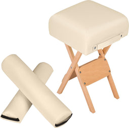 tectake® Kruk - Massage Hocker - 2 rolkussens - Beige (2 stuks)