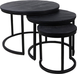 HSM Collection Salontafel District - ø67x46 - Zwart mangohout/ijzer - Set van 3