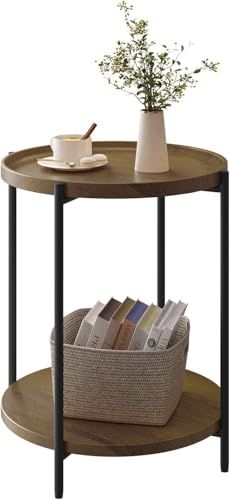 Woltu Ronde Salontafel met 2 Planken Vintage Houtlook