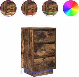 vidaXL - Nachtkastje - met - LED-verlichting - 38x34x65cm - gerookt - eikenkleurig