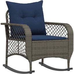 vidaXL - Tuinschommelstoel - met - kussens - poly - rattan - grijs