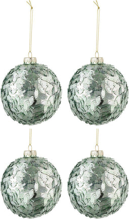 J-Line kerstbal Pailletten - glas - licht azuur - medium - doos van 4