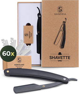 Gandria Shavette - Open Scheermes - Inclusief 60 Scheermesjes - Zwart Hout