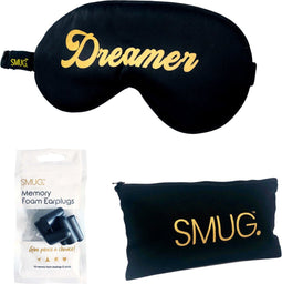 SMUG Slaapmasker met Zwarte Oordopjes en Opbergzakje - 100% Verduisterend - Verstelbaar Oogmasker in Satijn - Dreamer Print