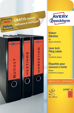 Avery - Ordneretiketten - 192 x 61mm - Rood (20 stuks)