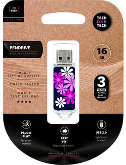Tech1Tech TEC4017-16 - Usb-stick - 16GB - Wit