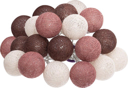 Atmosphera LED Feestverlichting katoen - Cotton Ball - 20 Ballen - Ø6cm - Aubergine/Roze/Roest