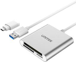 Unitek Y-9313 - USB 3.0 3-Port Geheugenkaartlezer - CF microSD SD - Zilver