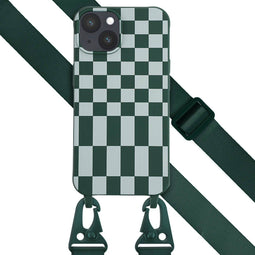 Selencia Hoesje Geschikt voor iPhone 14 Hoesje Met Koord - Selencia Siliconen design hoesje met afneembaar koord - Groen / Irregular Check Green