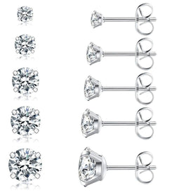 LeLu Oorknopjes - Set van 5 Hypoallergene Oorbellen - Zirkonia Kristal - Roestvrij Staal (5 stuks)