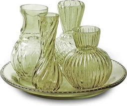 Set van 4 vaasjes en onderbord 'ludo' groen h13 d22,5 cm
