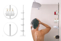 H&C Telescopisch doucherek - 4 mandjes - 21 x 21 x 152.5-268 cm - Grijs