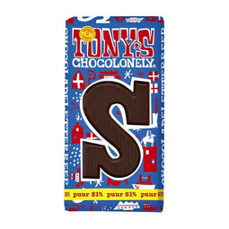 Tony's Chocolonely - Chocoladeletter tony chocolonely puur s 180gr | 15 stuks