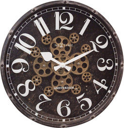 Industrial wandklok met bewegende tandwielen - 50cm - zwart - Henry - NeXtime