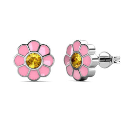 Yolora Kids - Oorknopjes - Kalpa Camaka kristallen - Roze bloemen - 18K wit verguld (1 paar)