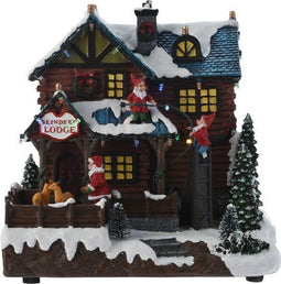 Kerstdorp huis - bewegend - LED verlichting - muziek - 25 cm - poliresin