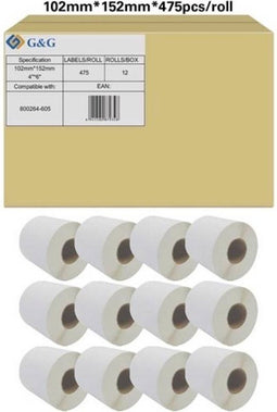 G&G RL-P-S2011-102*152*475-BK/WT Rol met etiketten 102 x 152 mm Papier Wit 12 rol/rollen Permanent hechtend Universele