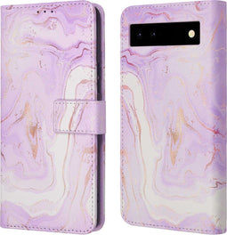 iMoshion Hoesje Geschikt voor Google Pixel 6a Hoesje Met Pasjeshouder - iMoshion Design Bookcase smartphone - Paars / Purple Marble