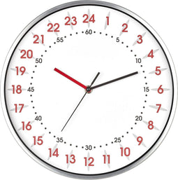 TFA Dostmann Analoge wandklok met 24-uurs weergave, 60.3069.02, met rode uur- en zwarte minutencijfers, aluminium frame, glazen deksel, wit