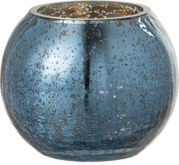 J-Line windlicht Bol Parel Effect - kaarshouder - glas - blauw - small - 2 stuks