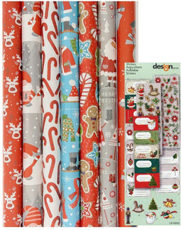 Kerstpapier voor Kinderen - Set van 7 Rollen - Feestelijke Motieven - Multikleur