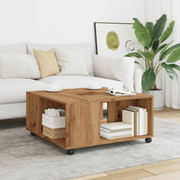 vidaXL - Salontafel - 80x80x40 - cm - bewerkt - hout - artisanaal - eikenkleur