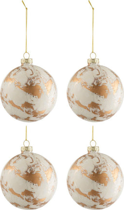 J-Line kerstbal Mamerlook - glas - wit/goud - medium - doos van 4