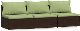 vidaXL - Bank - 3-zits - met - kussens - poly - rattan - bruin