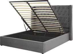 LUBBON - Bed met opbergruimte - Grijs - 160 x 200 cm - Fluweel