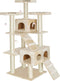 tectake® XXL Luxe Kattenkrabpaal - 186 cm - 2 kattenhuisjes 4 speelmuizen - Beige