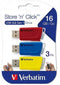 Verbatim Store 'n' Click - USB-stick 16GB - USB 3.2 Gen 1 - Blauw/Rood (3 stuks)