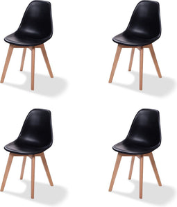 Keeve Stapelbare stoel zwart, berkenhouten frame en kunststof zitting - SET VAN 4