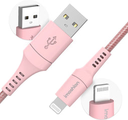 imoshion Kabel - Lightning naar USB A - 1 meter - Gevlochten textiel - Roze