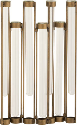 J-Line vaas 7 Tubes - metaal/glas - goud - 39.50 cm hoog