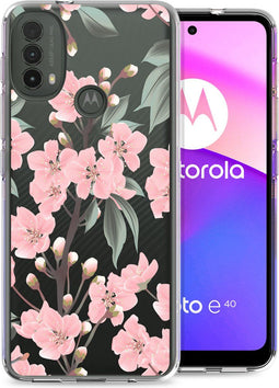 iMoshion Hoesje Geschikt voor Motorola Moto E40 / Moto E30 Hoesje Siliconen - iMoshion Design hoesje - Roze / Cherry Blossom