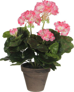 Mica Decorations Geranium Kunstplant in Bloempot Stan - H34 x Ø20 cm - Roze, wit