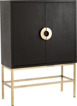 J-Line bar kast 2 Deuren 2 Laden Spiegel - hout/ijzer - zwart/goud