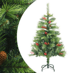 vidaXL - Kunstkerstboom - met - scharnieren - dennenappels - en - bessen - 120 - cm