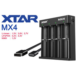 XTAR MX4 - Batterijlader - 4 slots voor Li-ion LiFePO4 en NiMH - Compact en lichtgewicht
