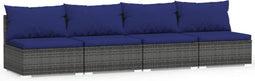 vidaXL - Bank - 4-zits - met - kussens - poly - rattan - grijs