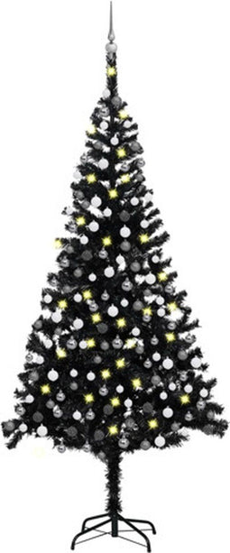 vidaXL - Kunstkerstboom - met - verlichting - en - kerstballen - 240 - cm - PVC - zwart