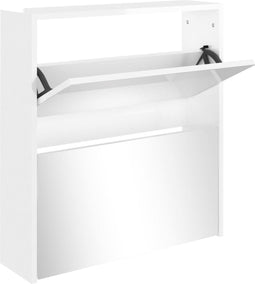 vidaXL - Schoenenkast - met - spiegel - 2-laags - 63x17x67 - cm - hoogglans - wit