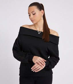 Guess Marinda - Crewneck Sweatshirt Dames - Off shoulder fit met merklogo - Zwart