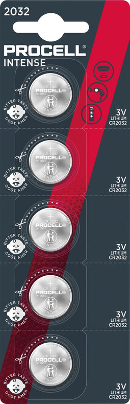 Procell battery lithium, button cell, CR2032, 3V Intense, retail blister (5-pack)
