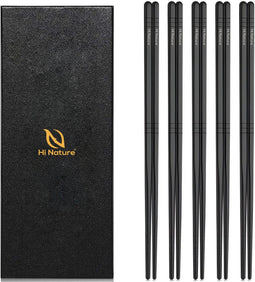 HI NATURE™ Luxe Chopsticks Set - Koreaanse Eetstokjes - Herbruikbaar en Vaatwasserbestendig - Antislip - Zwart (5 paar)