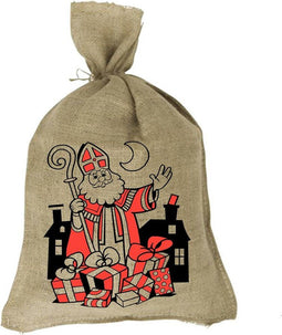 Sinterklaas Jute zak - 61X104 cm - Grote afbeelding van Sinterklaas - Bruin
