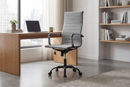 Feel Furniture Luxe Bureaustoel - Hoge Rugleuning - Lichtgrijs met Mat Zwart Frame
