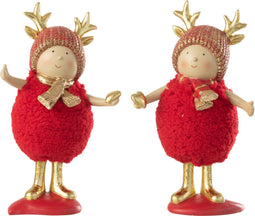 J-Line kerstfiguur Kinderen Gewei - polyresin - rood/goud - large - 2 stuks