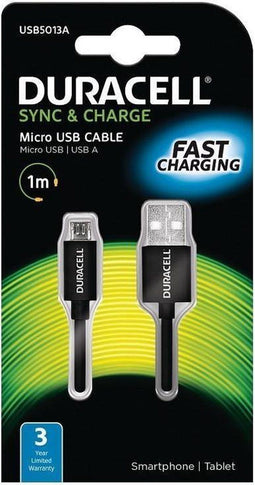 Duracell USB/Micro USB - Kabel 1 m - Geschikt voor smartphones en tablets - Zwart